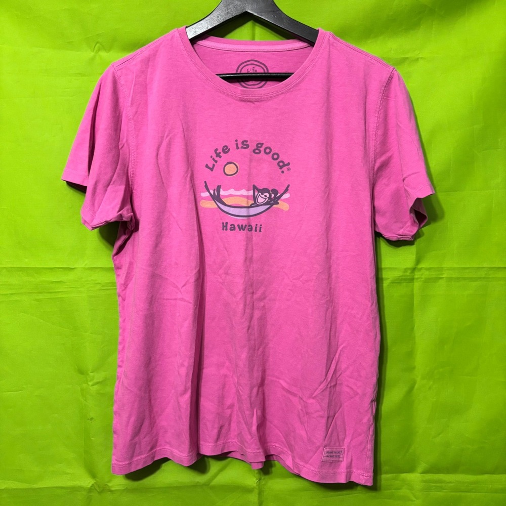 Life is Good Hawaii Relaxed Fit Graphic T-Shirt Pink Womens Large